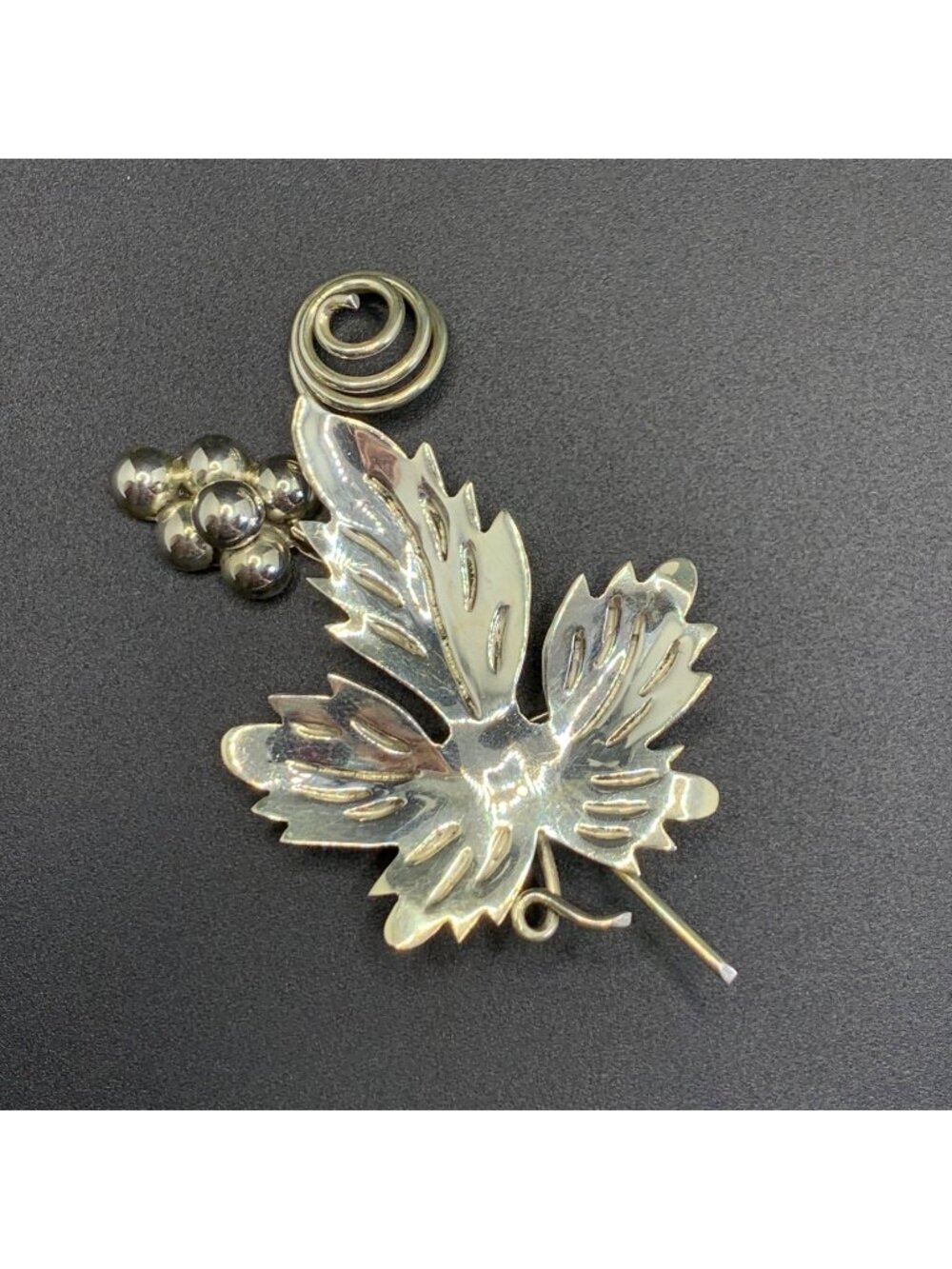 Grape Leaf Sterling Silver 925 Brooch Size 2.75" Length